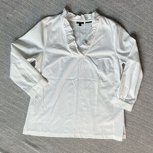 Talbots White Ruffle V-Neck Blouse size 6